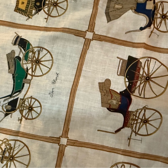 Vintage Celine Paris Cotton Scarf Equestrian Carriage 18x18 - Picture 3 of 5